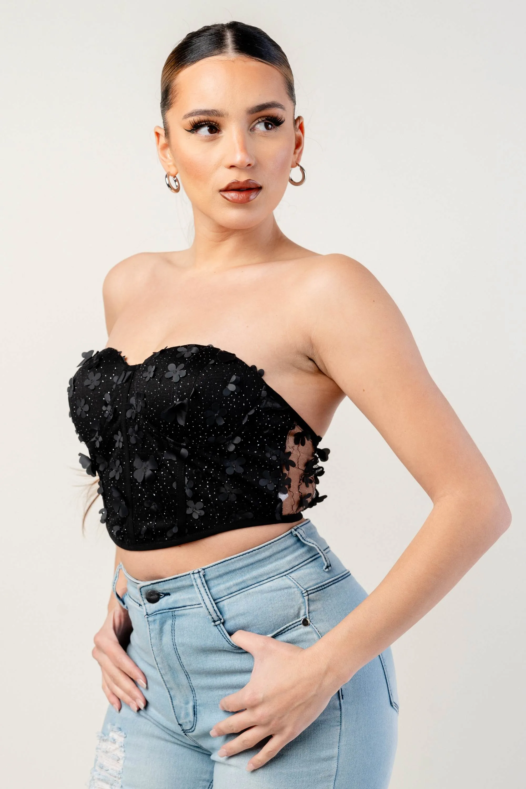 PT45091E / SEXY 3D FLOWER MESH BUSTIER TUBE TOP sold by privy product image thumbnail 3