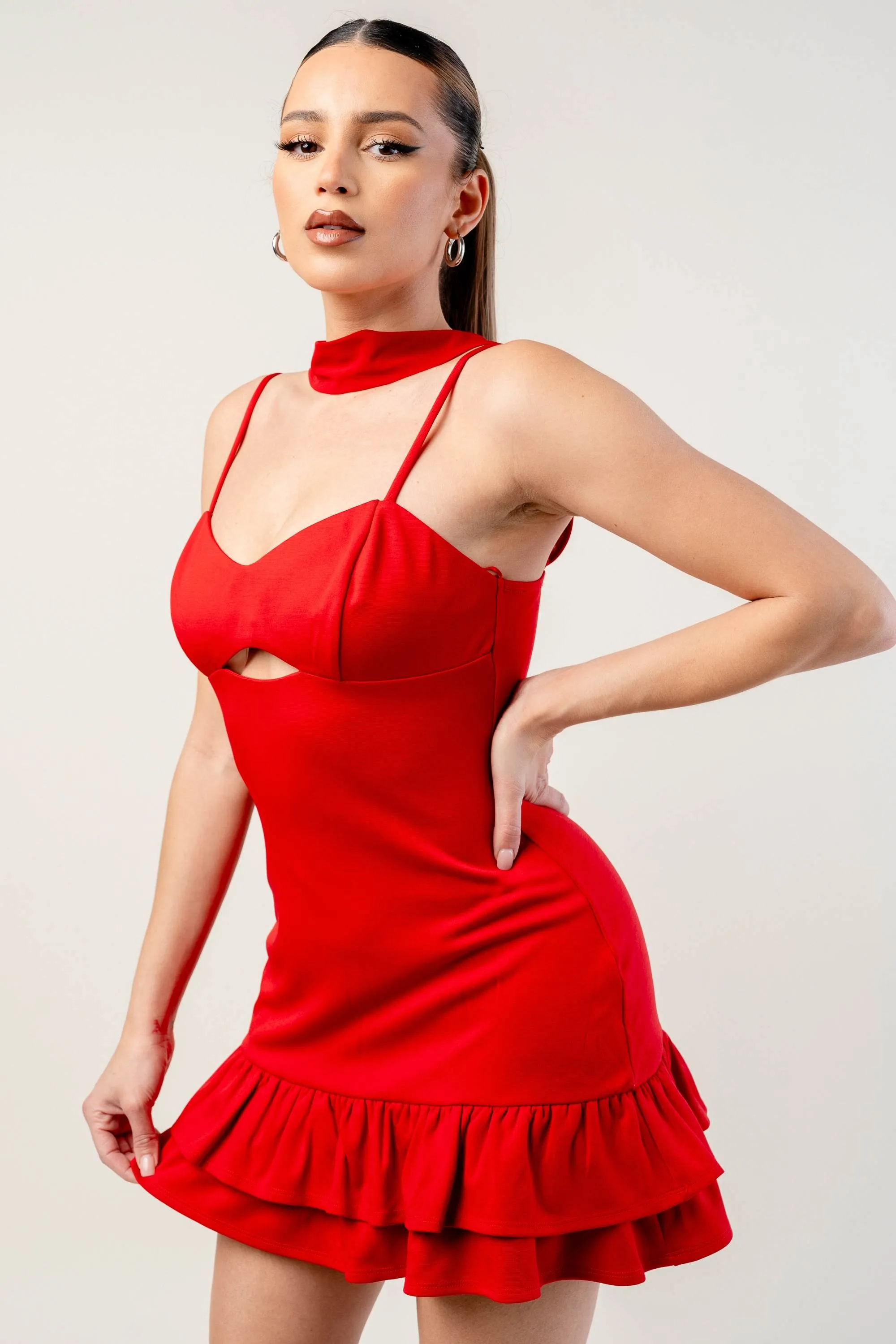 NYLON PONTE RUFFLE DETAIL MINI DRESS sold by privy product image thumbnail 4