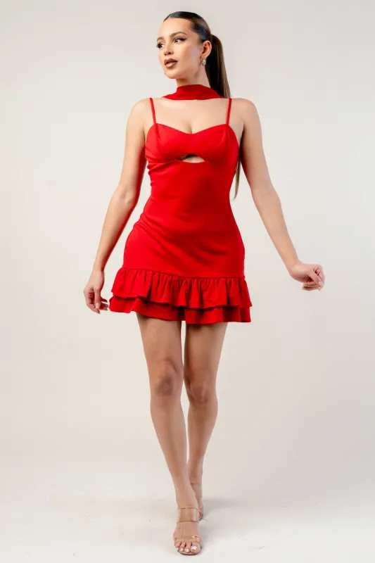 NYLON PONTE RUFFLE DETAIL MINI DRESS sold by privy