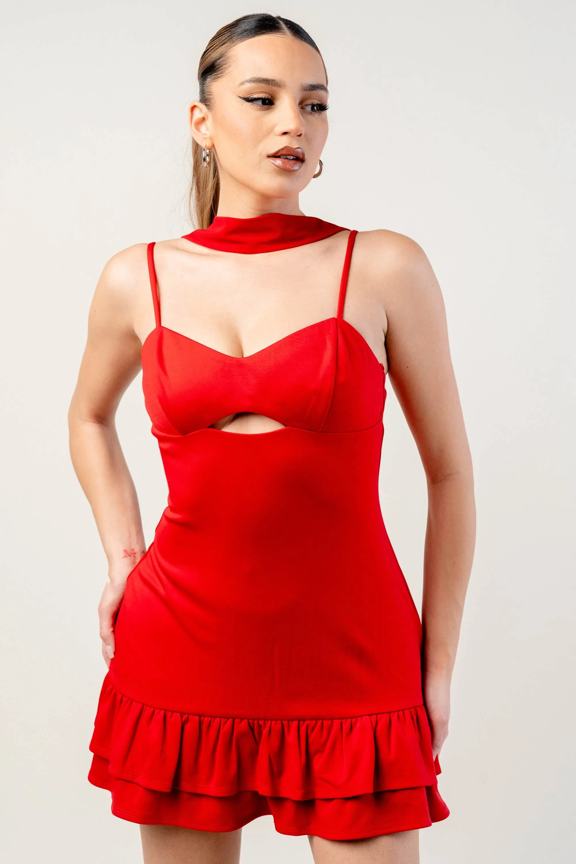 NYLON PONTE RUFFLE DETAIL MINI DRESS sold by privy product image thumbnail 3