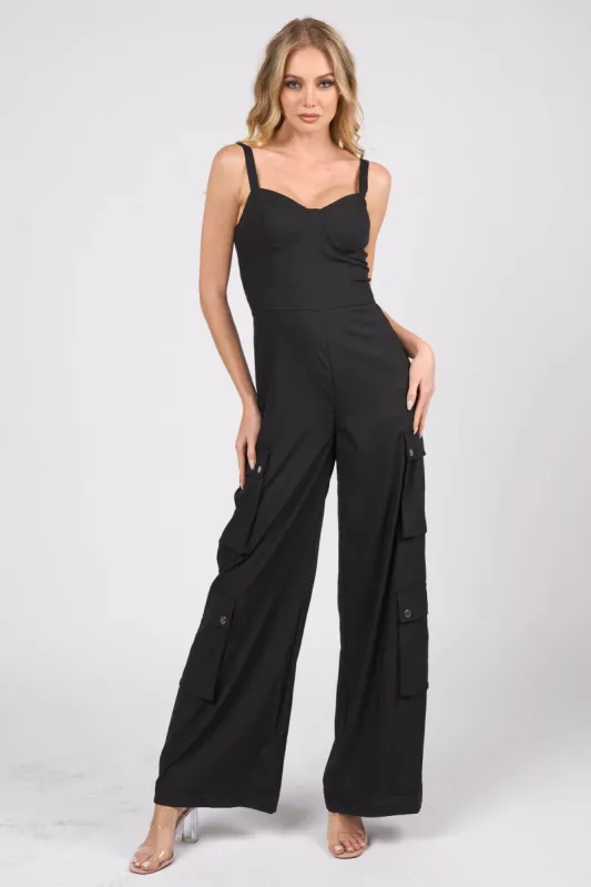 WOVEN STRETCH JUMPSUIT sold by privy