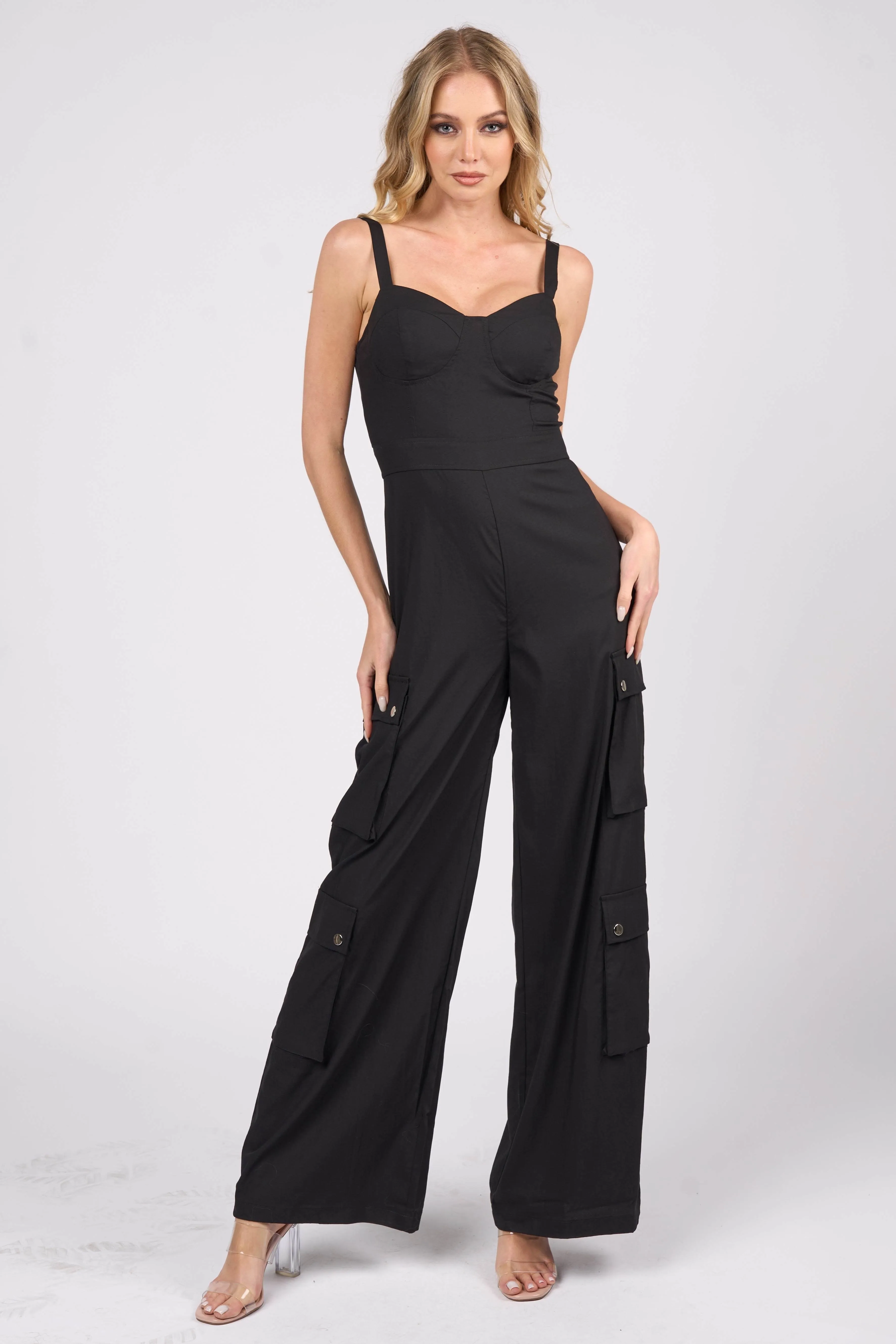 WOVEN STRETCH JUMPSUIT sold by privy
