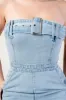 PJ11182EST-W / STRECH WIDE LEG DENIM JUMPSUIT sold by privy