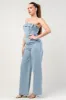 PJ11182EST-W / STRECH WIDE LEG DENIM JUMPSUIT sold by privy