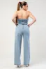 PJ11182EST-W / STRECH WIDE LEG DENIM JUMPSUIT sold by privy
