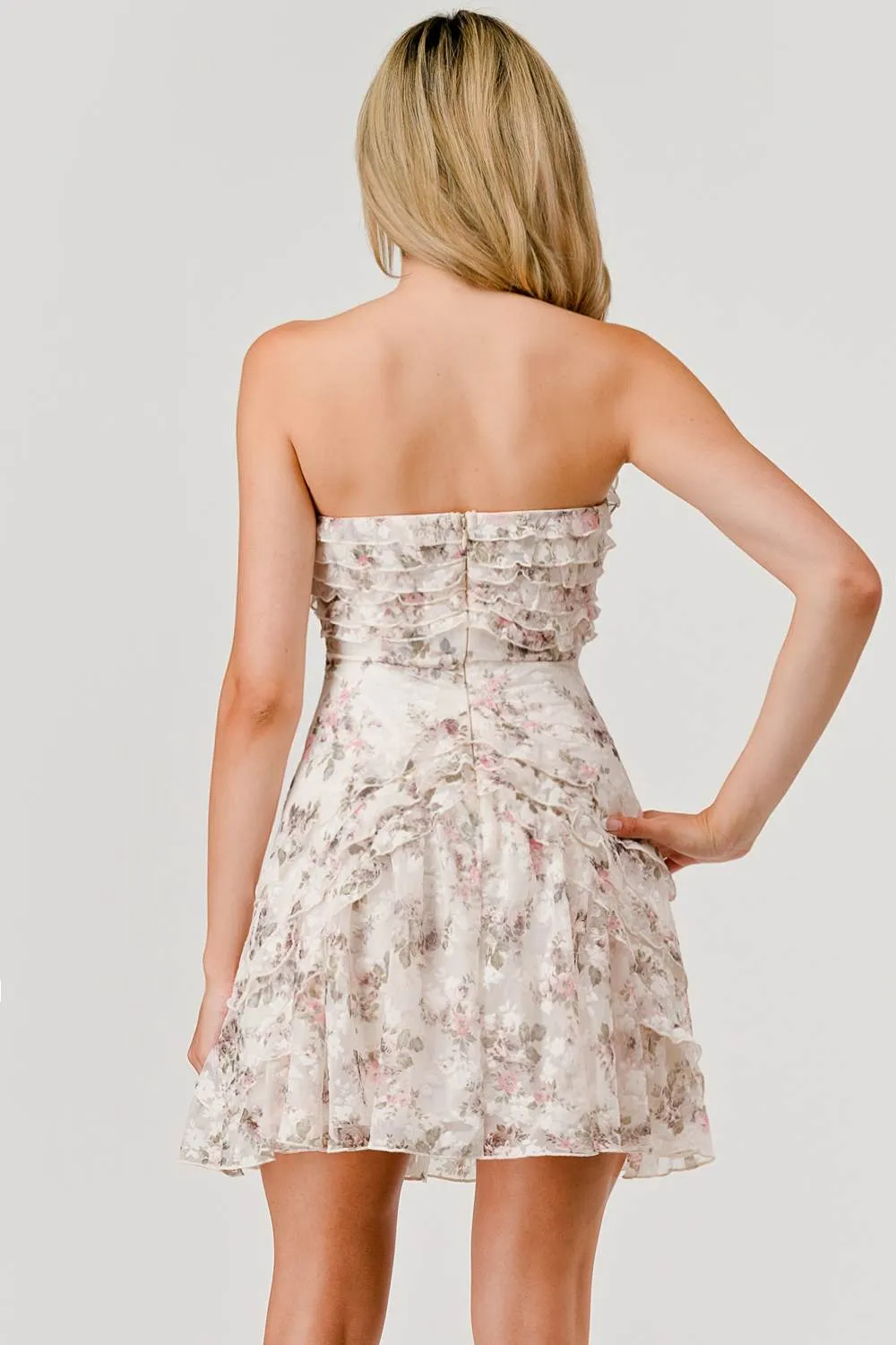 AD3996S / PRINTED FLOCKING MESH MINI RUFFLE DRESS sold by privy product image thumbnail 4