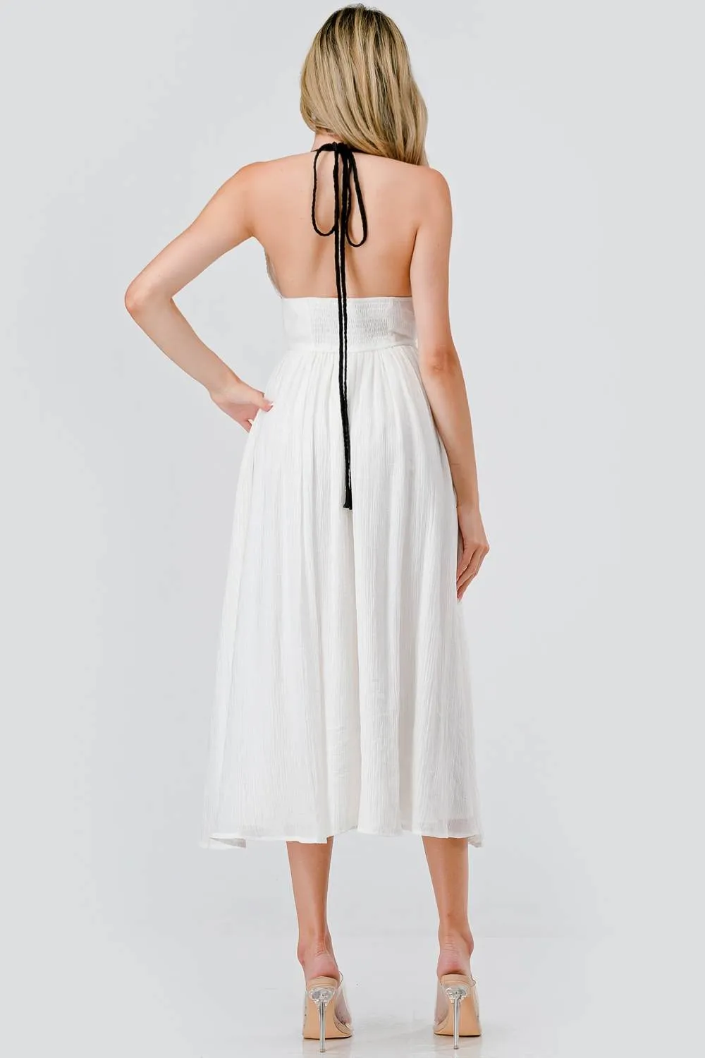 AD4105E / TEXTURED WOVEN & TRIM & BRAIDED HALTER DRESS sold by privy product image thumbnail 4