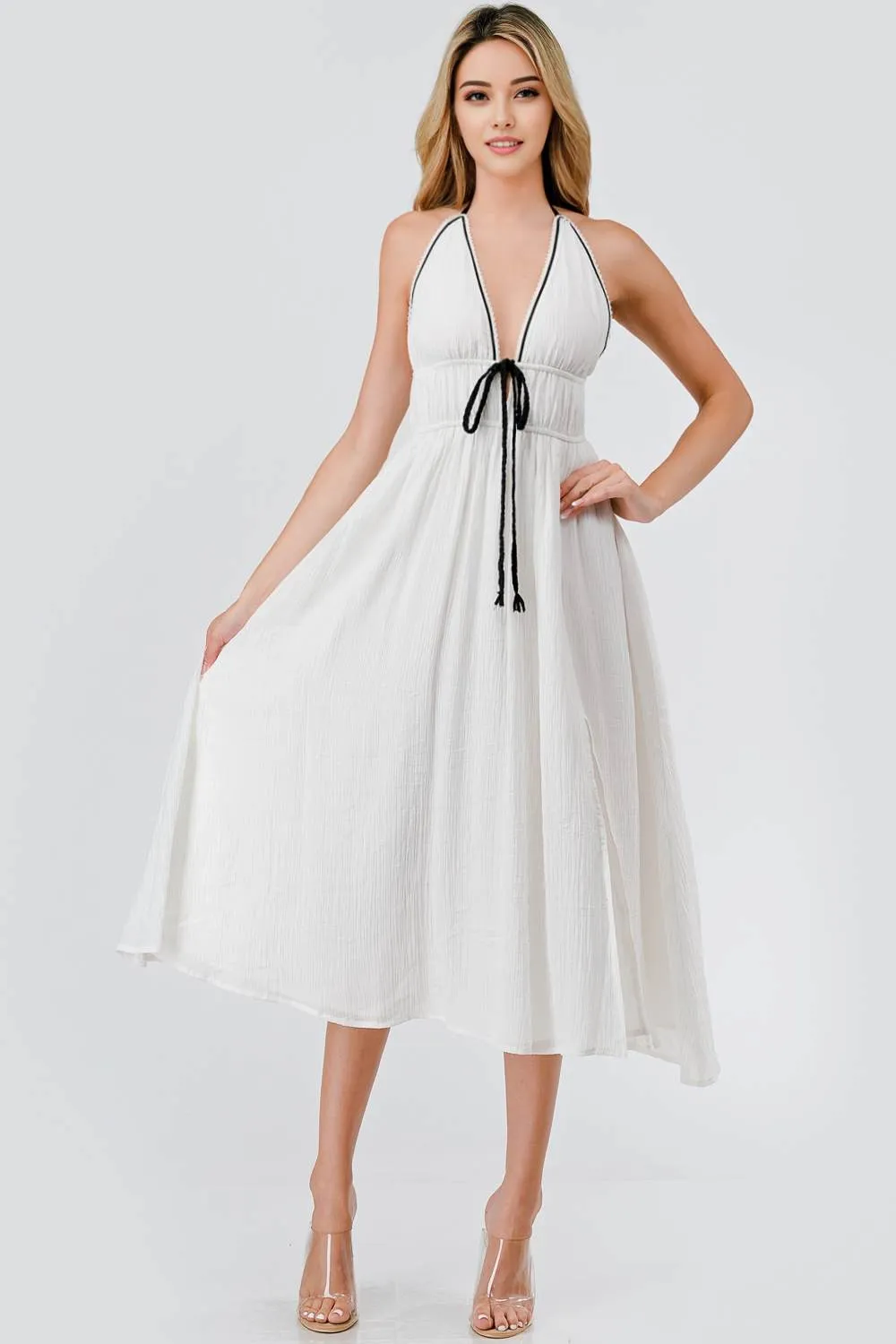 AD4105E / TEXTURED WOVEN & TRIM & BRAIDED HALTER DRESS sold by privy product image thumbnail 5