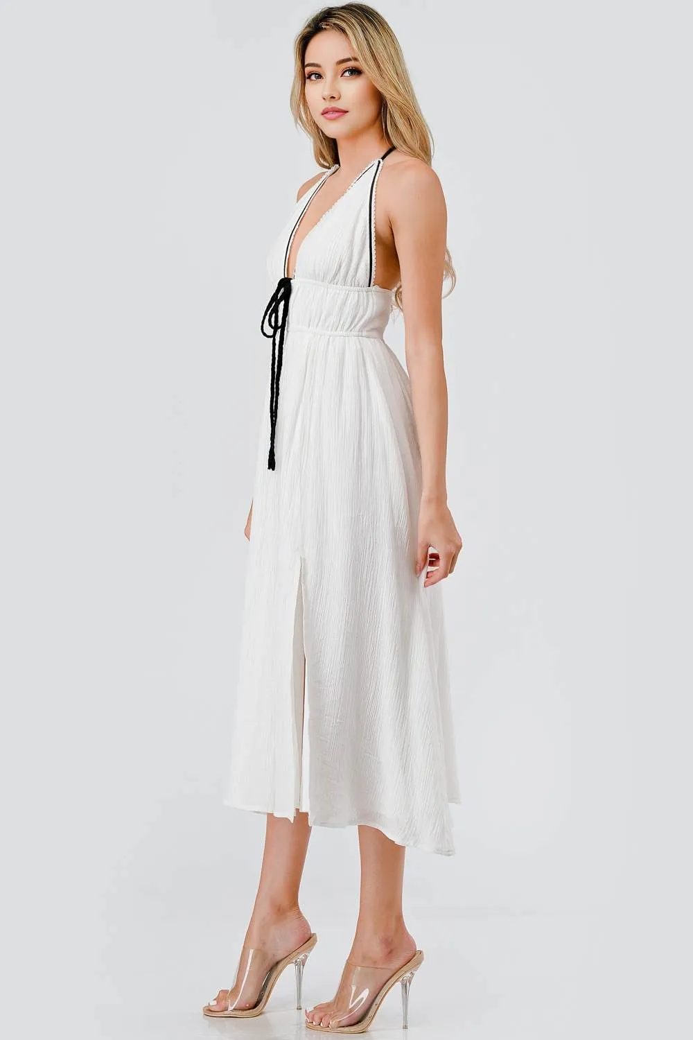 AD4105E / TEXTURED WOVEN & TRIM & BRAIDED HALTER DRESS sold by privy product image thumbnail 2