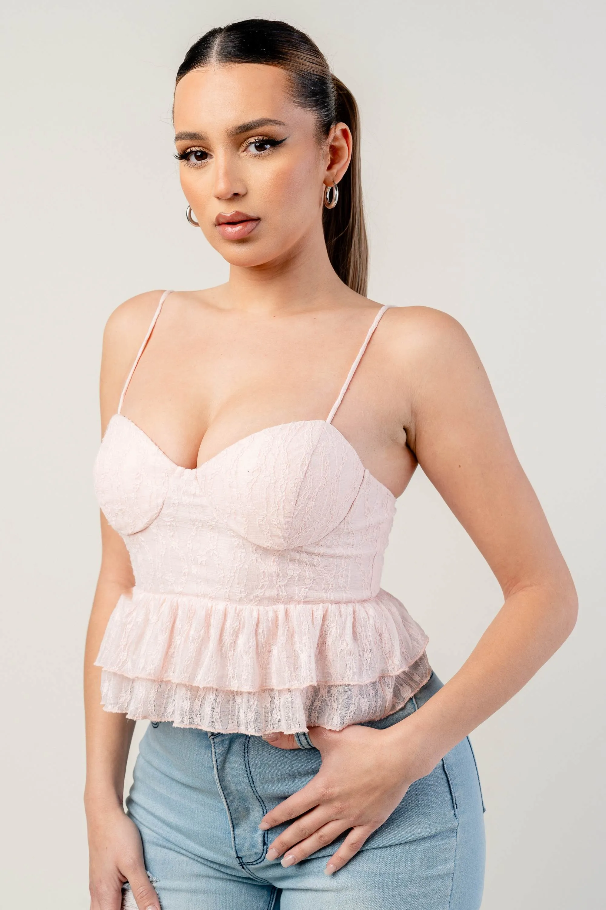 PT45055B-W / STRETCH LACE PEPLUM TOP sold by privy product image thumbnail 2