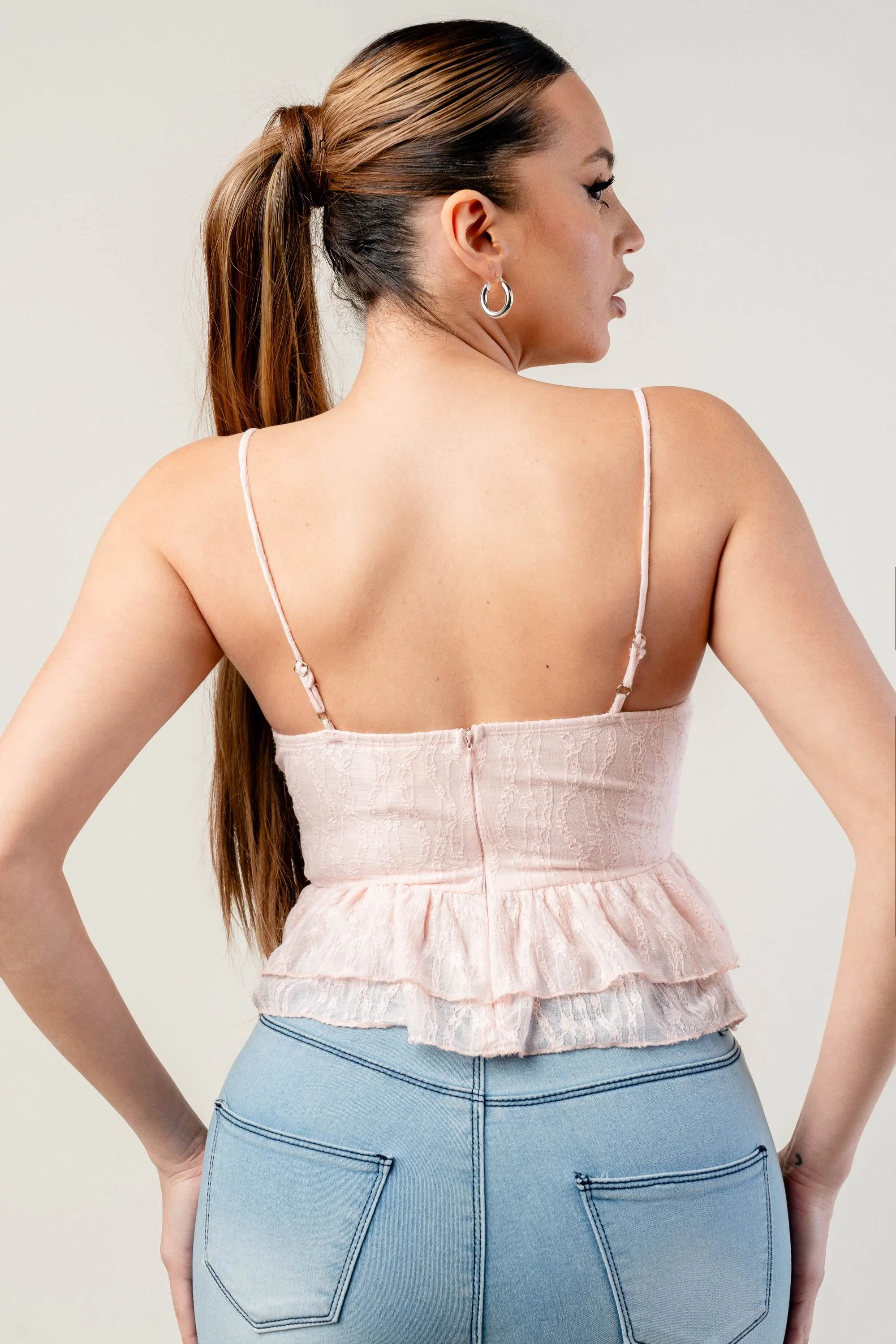 PT45055B-W / STRETCH LACE PEPLUM TOP sold by privy product image thumbnail 3