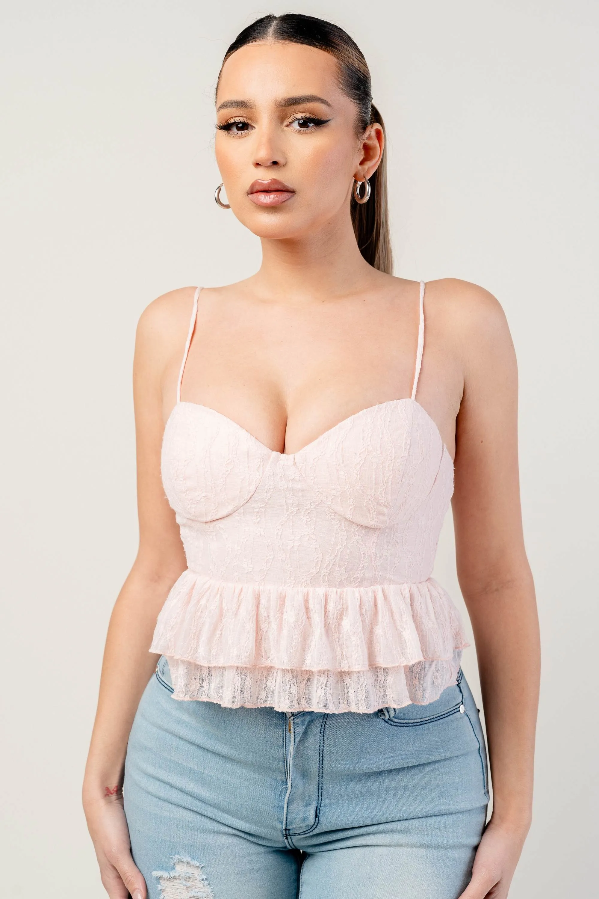 PT45055B-W / STRETCH LACE PEPLUM TOP sold by privy product image thumbnail 4