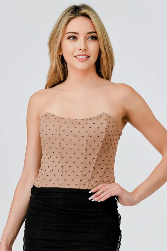 AT4265K / HEART FLOCKING BUSTIER BODYSUIT sold by privy