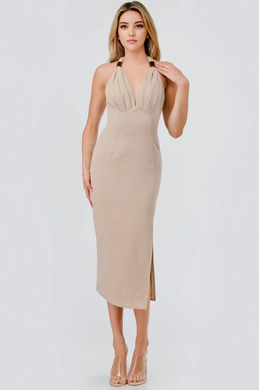 AD4134E / POLY LINEN WITH WOOD BUCKLE DRESS sold by privy