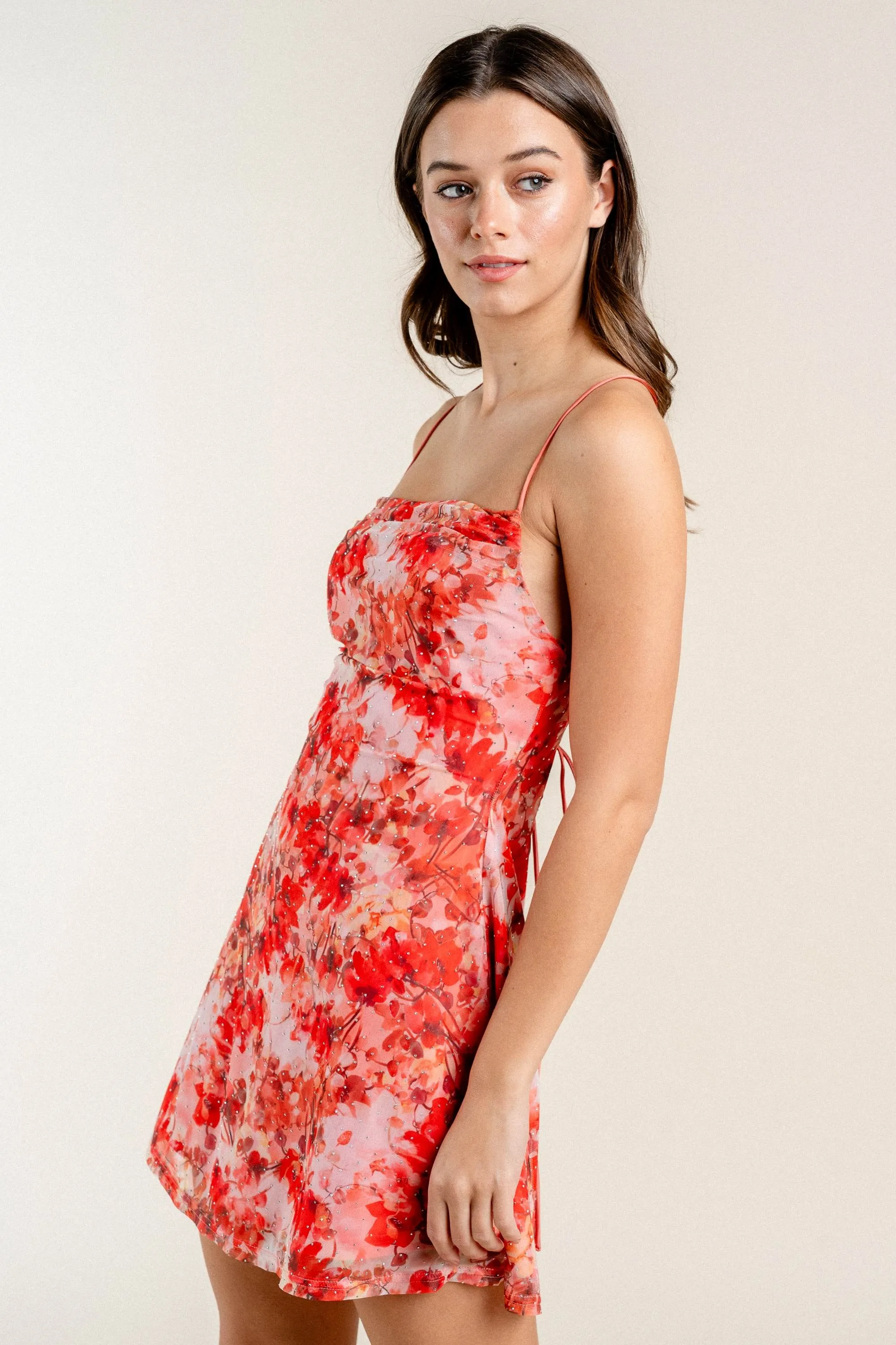 BD12717E / ROMANTIC FLORAL PRINT MESH HOTFIX TANK MINI DRESS sold by privy product image thumbnail 3