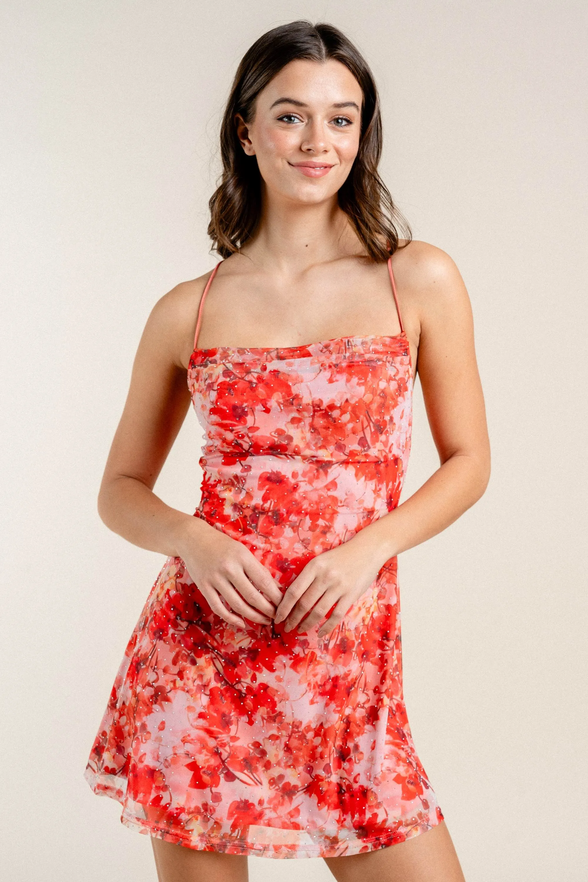 BD12717E / ROMANTIC FLORAL PRINT MESH HOTFIX TANK MINI DRESS sold by privy product image thumbnail 2