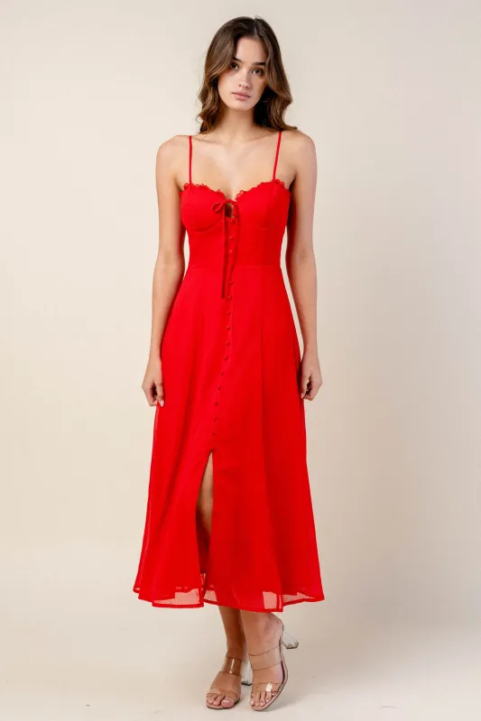 BD12800N / CHIFFON LACE TRIM SWEETHEART BUTTON DOWN DRESS sold by privy
