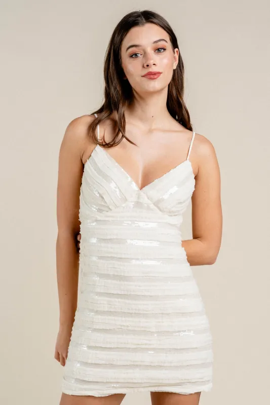 BD12730N / SEQUINS CHIFFON TEXTURED BACK TIE MINI DRESS sold by privy