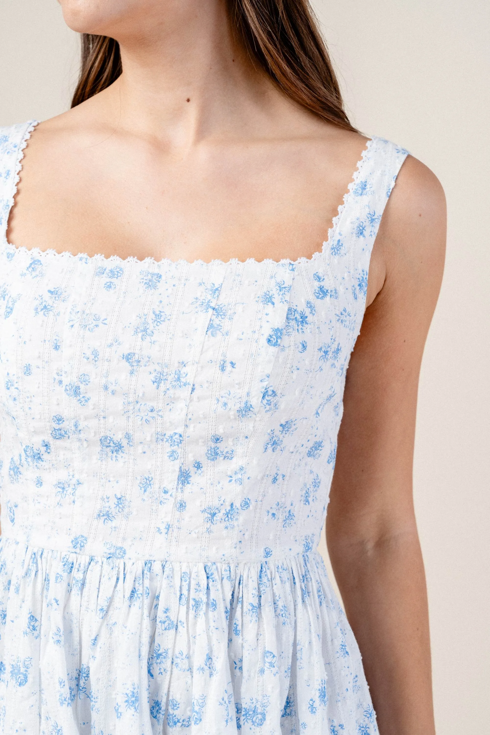 ROMANTIC FLORAL LACE TRIM SQUARE NECK SKATER MINI DRESS sold by privy product image thumbnail 5