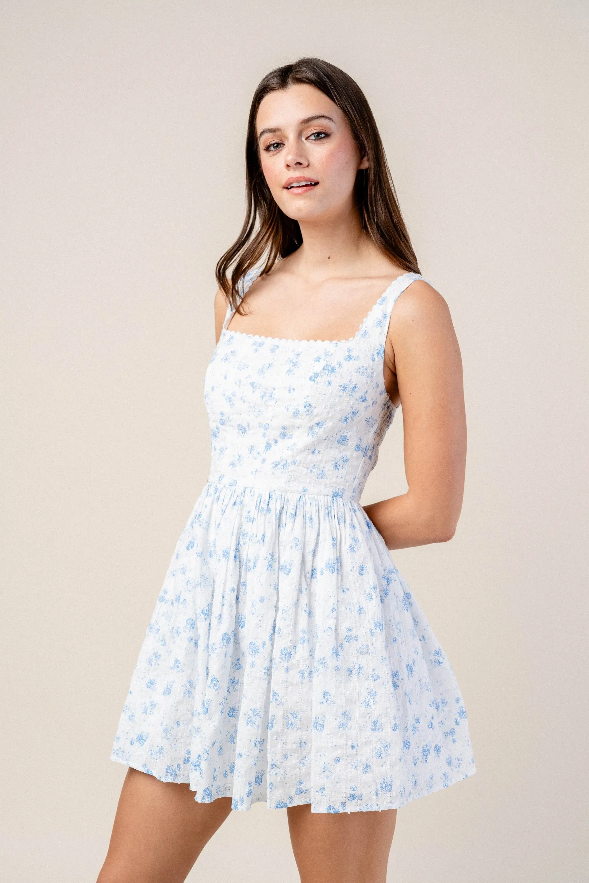 ROMANTIC FLORAL LACE TRIM SQUARE NECK SKATER MINI DRESS sold by privy product image thumbnail 2