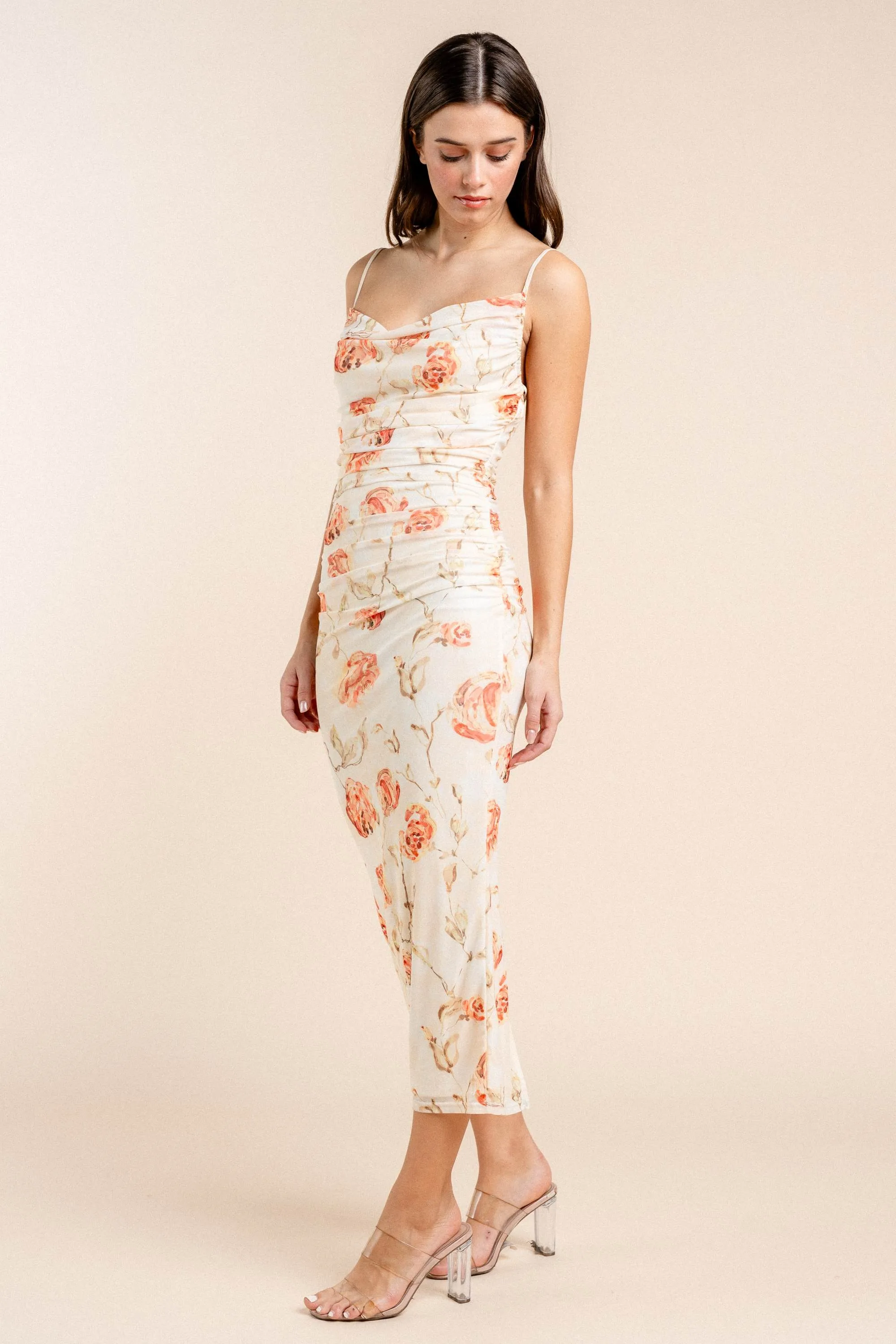 BD12724 / ROMANTIC FLORAL PRINT MESH COWL NECK MAXI DRESS sold by privy product image thumbnail 2