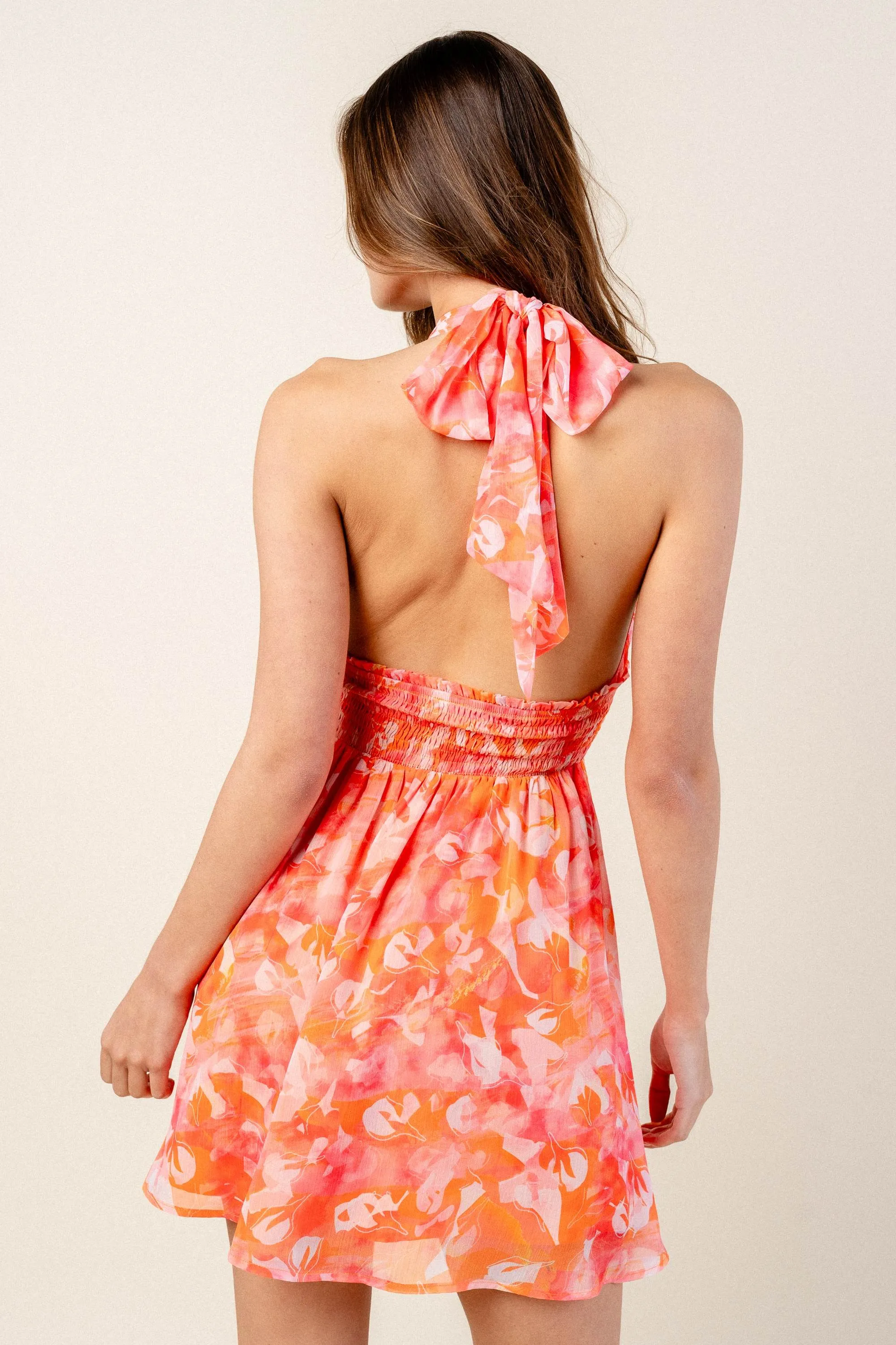 FLORAL PRINT CHIFFON HALTER SKATER MINI DRESS sold by privy product image thumbnail 3