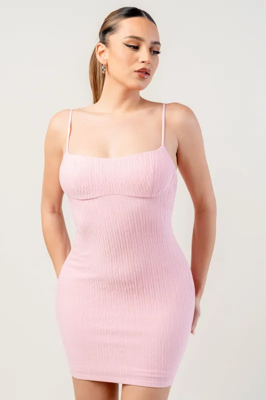 PDKS78585KTP-W / TEXTURED KNIT BUSTIER SPAGHETTI STRAP MINI DRESS sold by privy