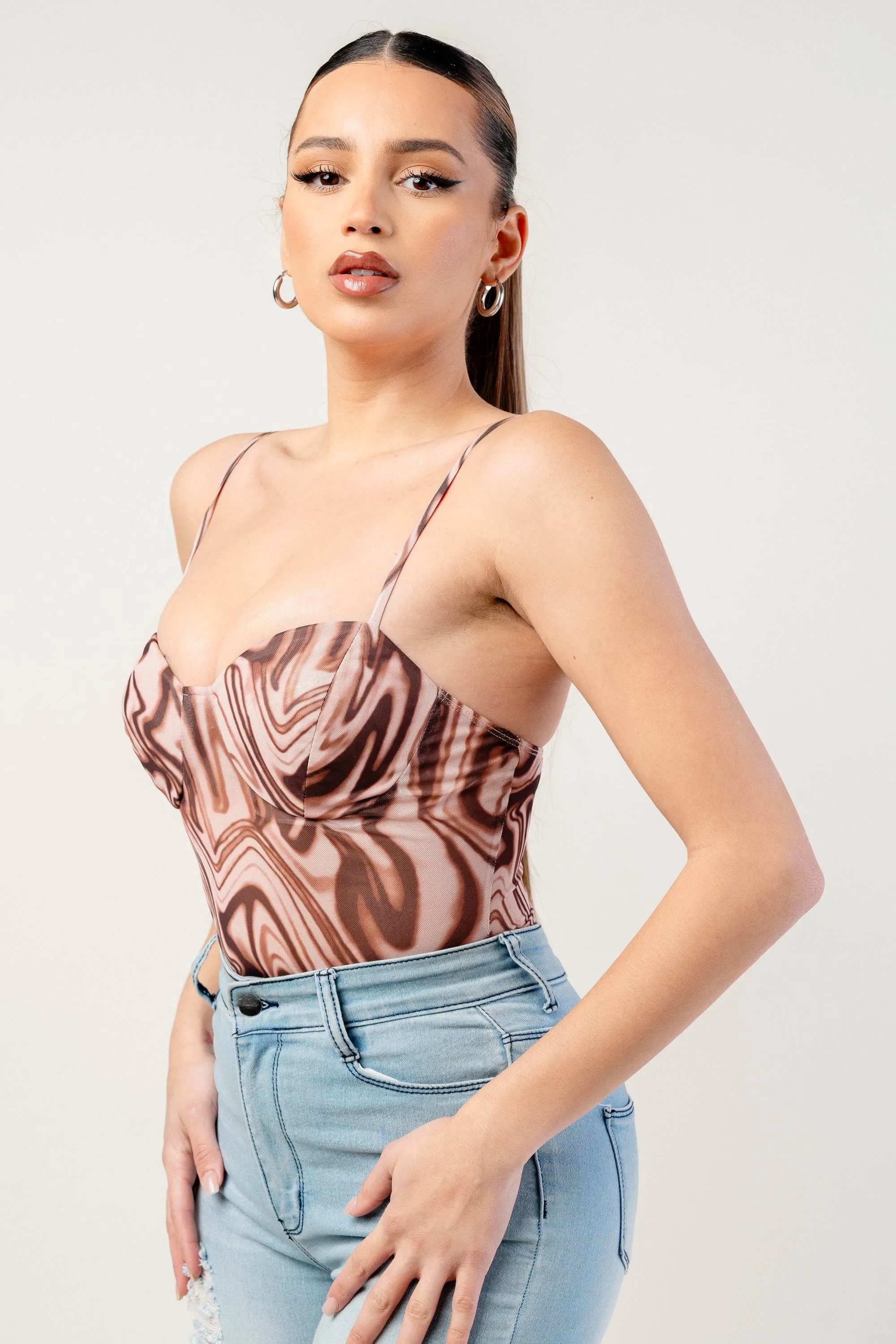 MESH PRINT BODYSUIT TOP sold by privy product image thumbnail 3