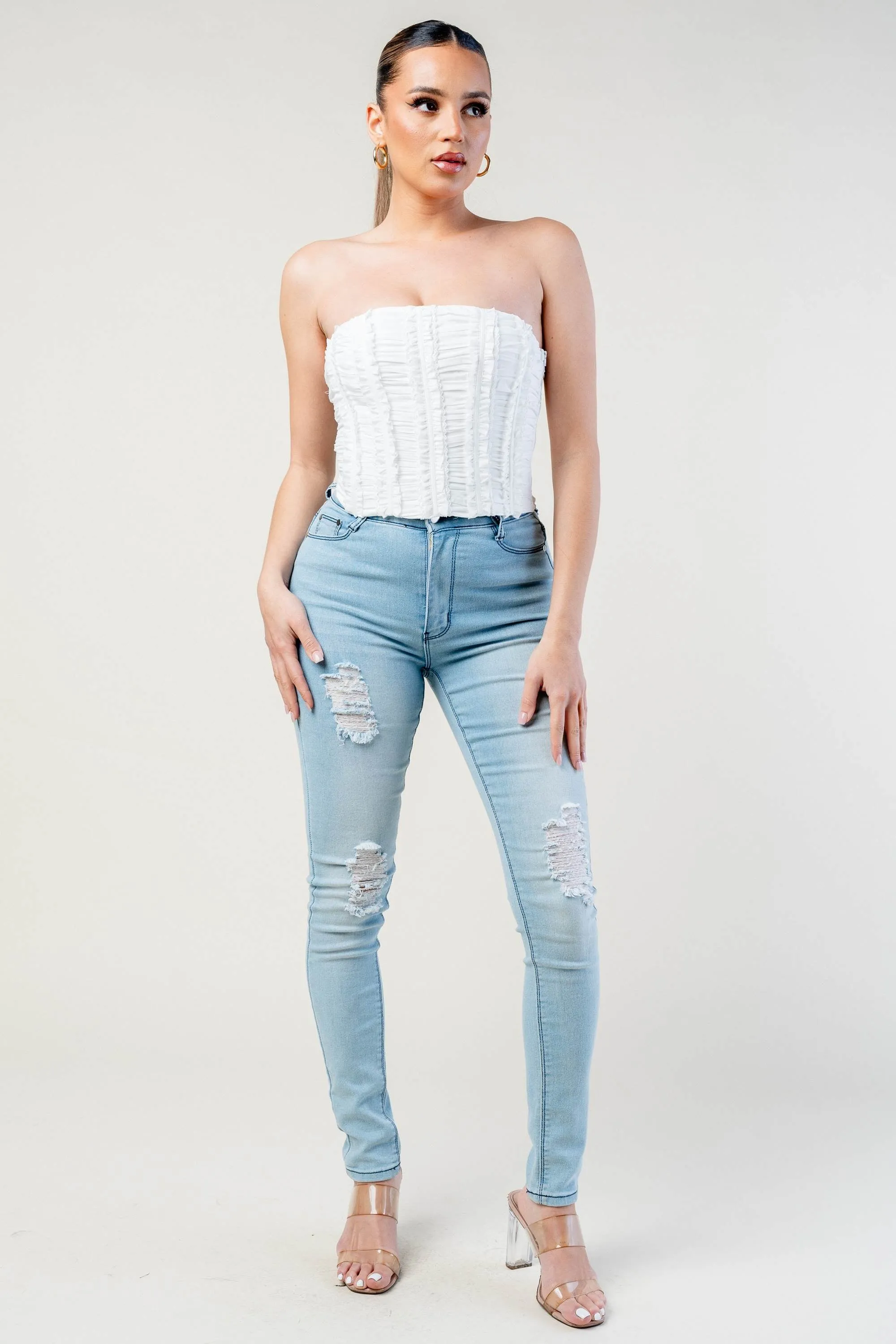 PT45126ETP-W / THIN WOVEN STRETCH CROP TUBE TOP sold by privy product image thumbnail 5