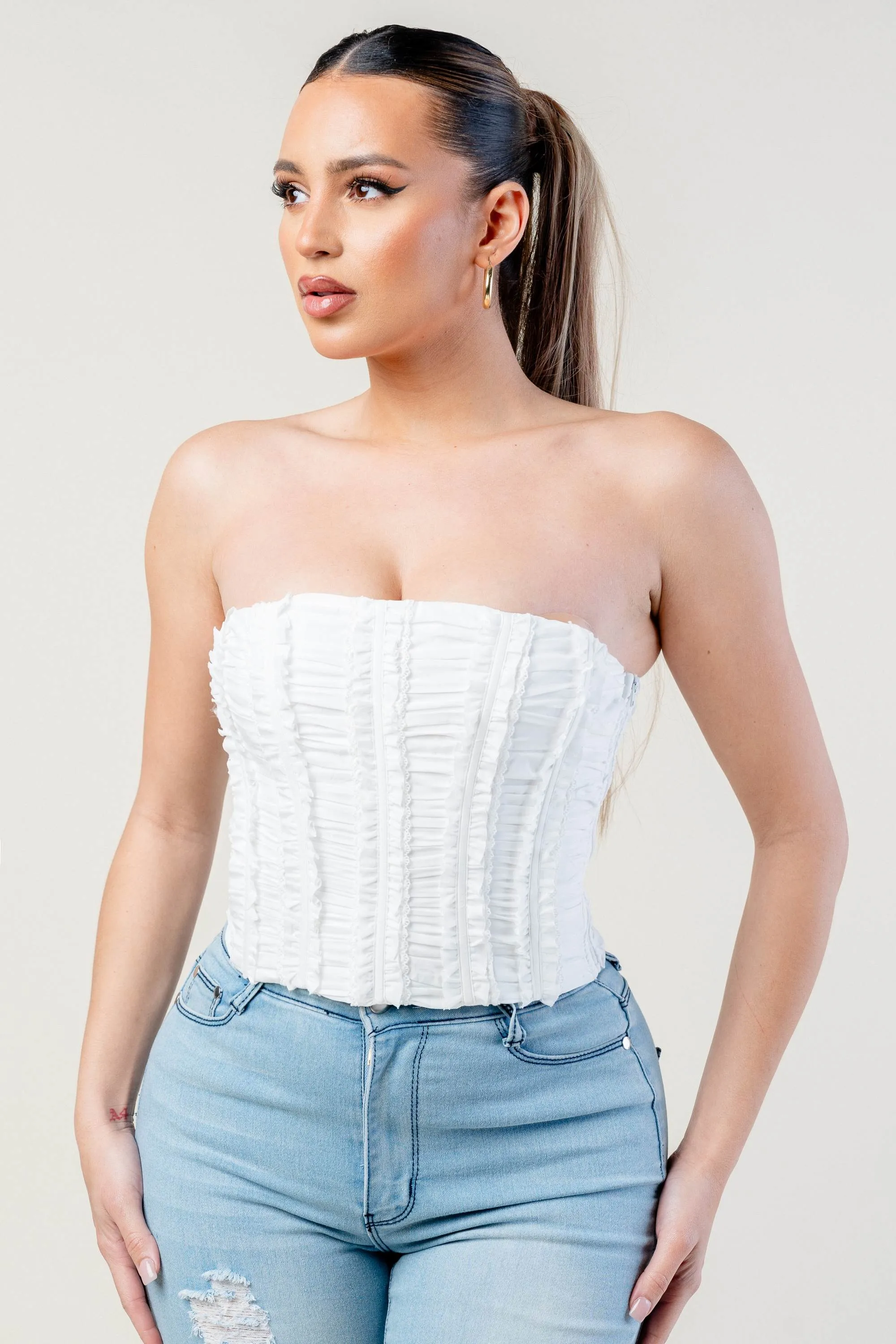 PT45126ETP-W / THIN WOVEN STRETCH CROP TUBE TOP sold by privy product image thumbnail 4