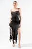 LUREX GLITTER COWL NECK RUFFLED DRAP MAXI DRESS sold by privy