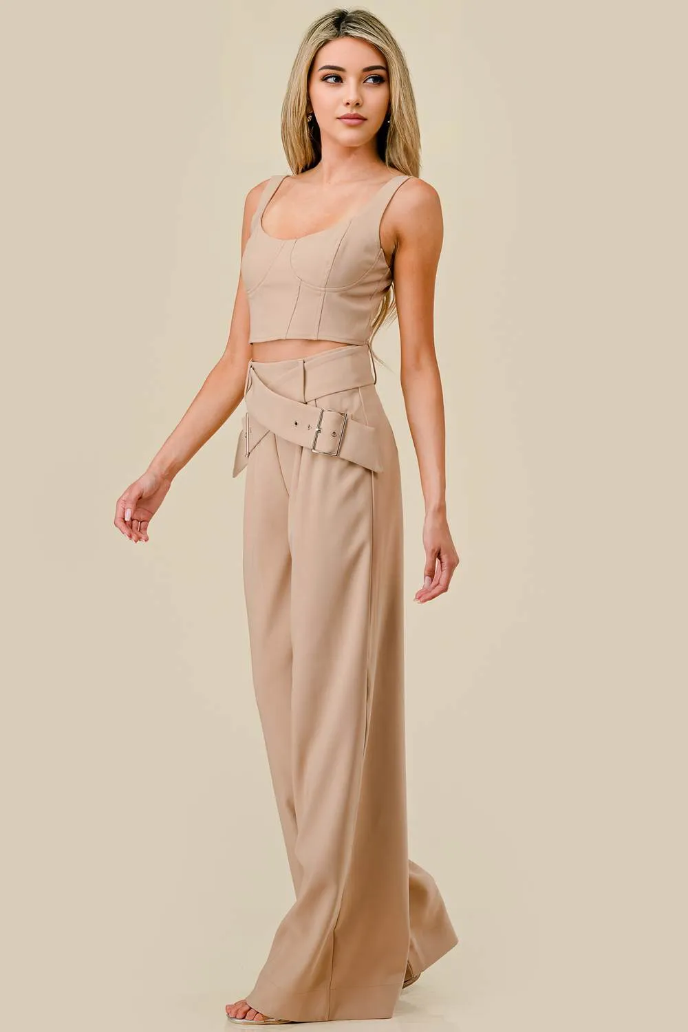 TWILL TANK TOP & SURPLICE BELTED PANTS SET sold by privy product image thumbnail 2