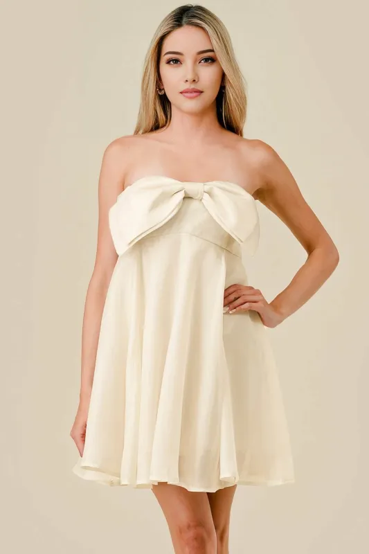 ORGANZA BIG BOW OFF SHOULDER TUBE MINI DRESS sold by privy