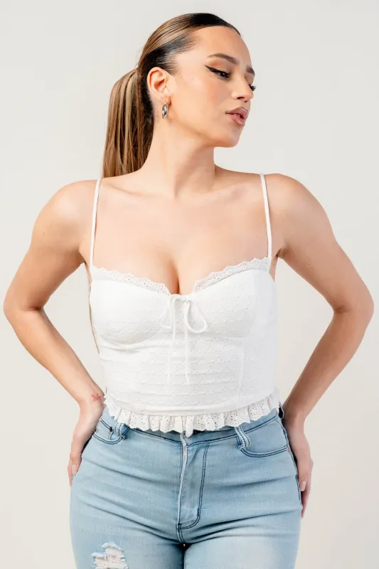 EYELET KNIT RIBBON DETAIL BRA  ADDED CAMI TOP sold by privy