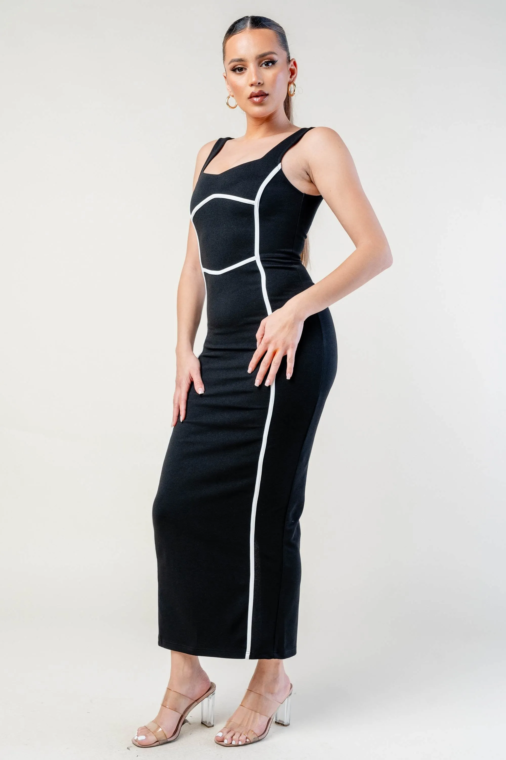 PDKS78617RTP-W / KNIT TECHNO CREPE CONTRAST MAXI DRESS sold by privy product image thumbnail 2