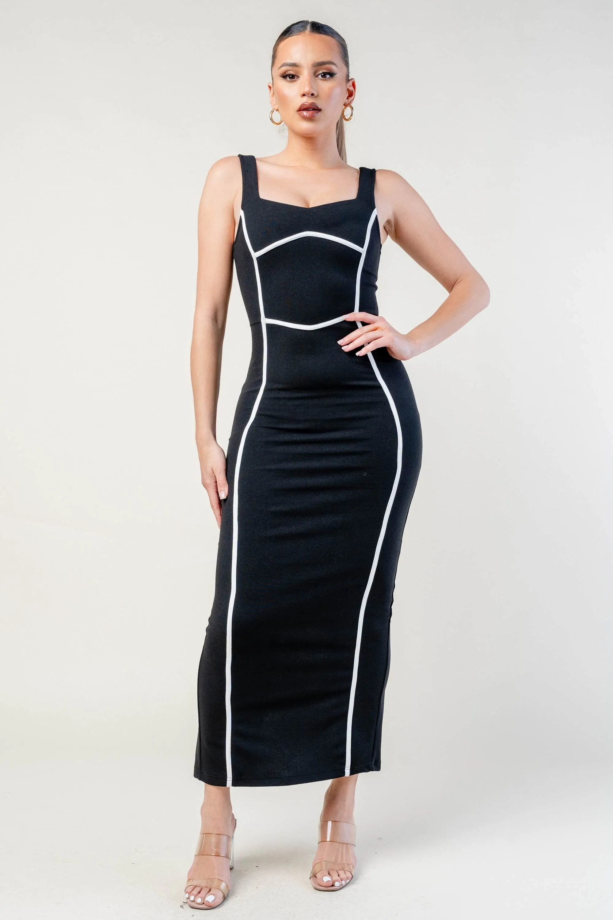 PDKS78617RTP-W / KNIT TECHNO CREPE CONTRAST MAXI DRESS sold by privy product image thumbnail 4