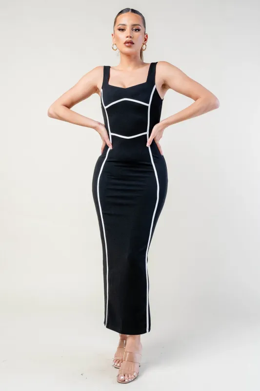 PDKS78617RTP-W / KNIT TECHNO CREPE CONTRAST MAXI DRESS sold by privy