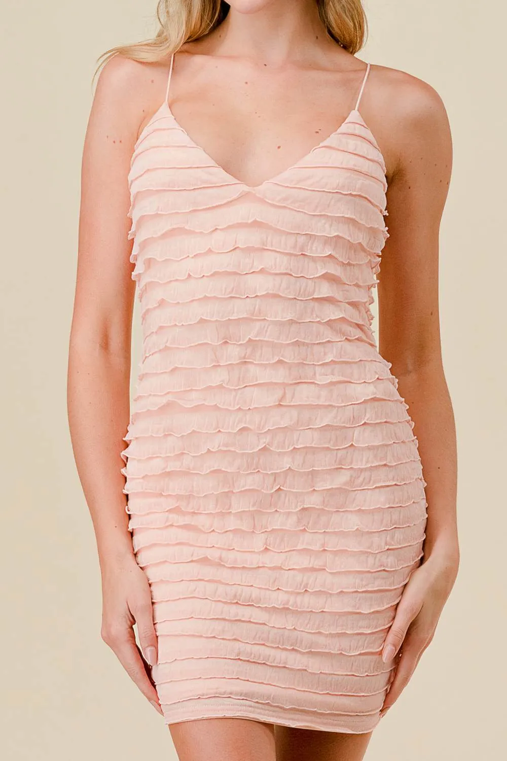 RUFFLED KNIT SLEEVELESS BODYCON MINI DRESS sold by privy product image thumbnail 5