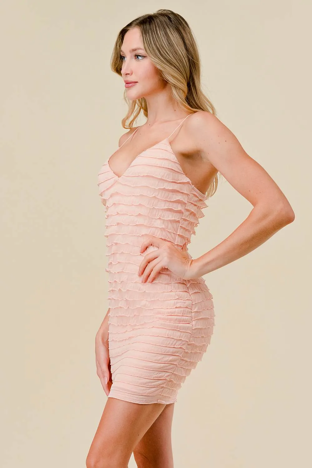 RUFFLED KNIT SLEEVELESS BODYCON MINI DRESS sold by privy product image thumbnail 2