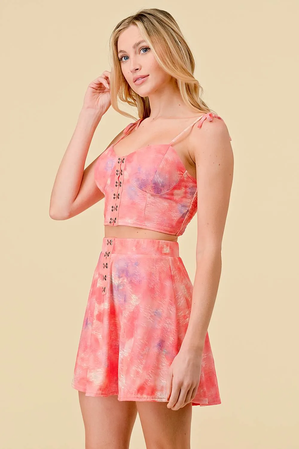 TIE DYE BUSTIER TOP AND HOOK MINI SKIRT SETS sold by privy product image thumbnail 2
