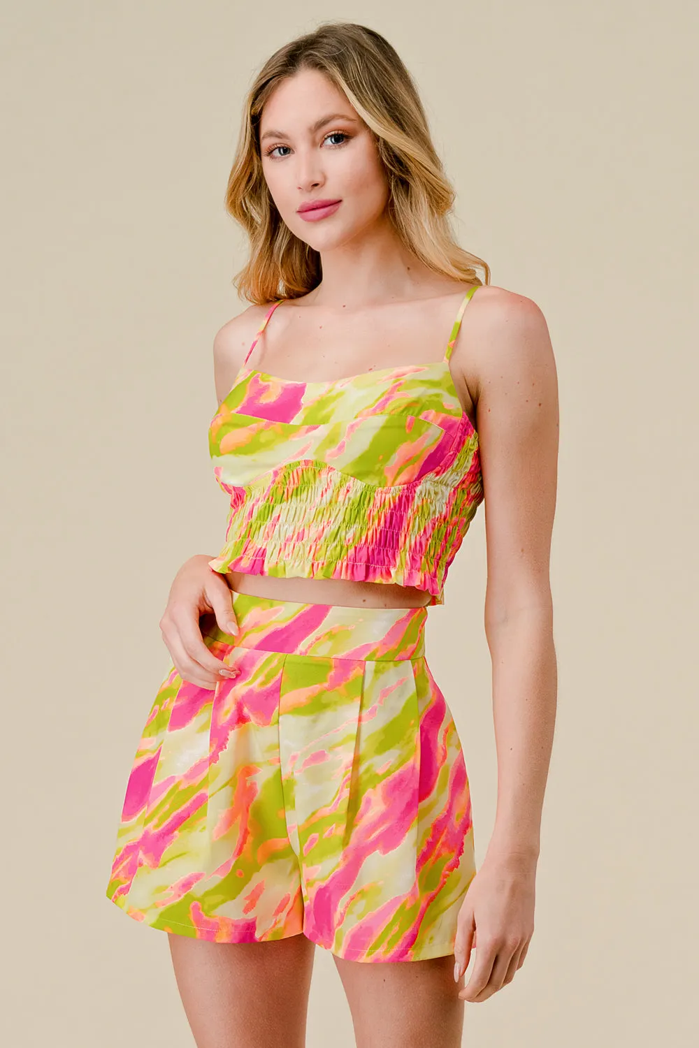 TIE DYE PRINT SMOCKED CAMI TOP AND SHORTS SET sold by privy product image thumbnail 2