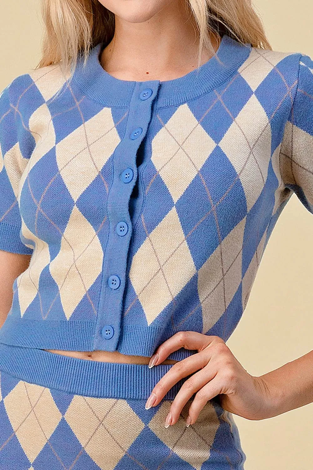 BS3142C / TRENDY ARGYLE PATTERN BUTTON UP TOP AND SKIRT SET sold by privy product image thumbnail 4