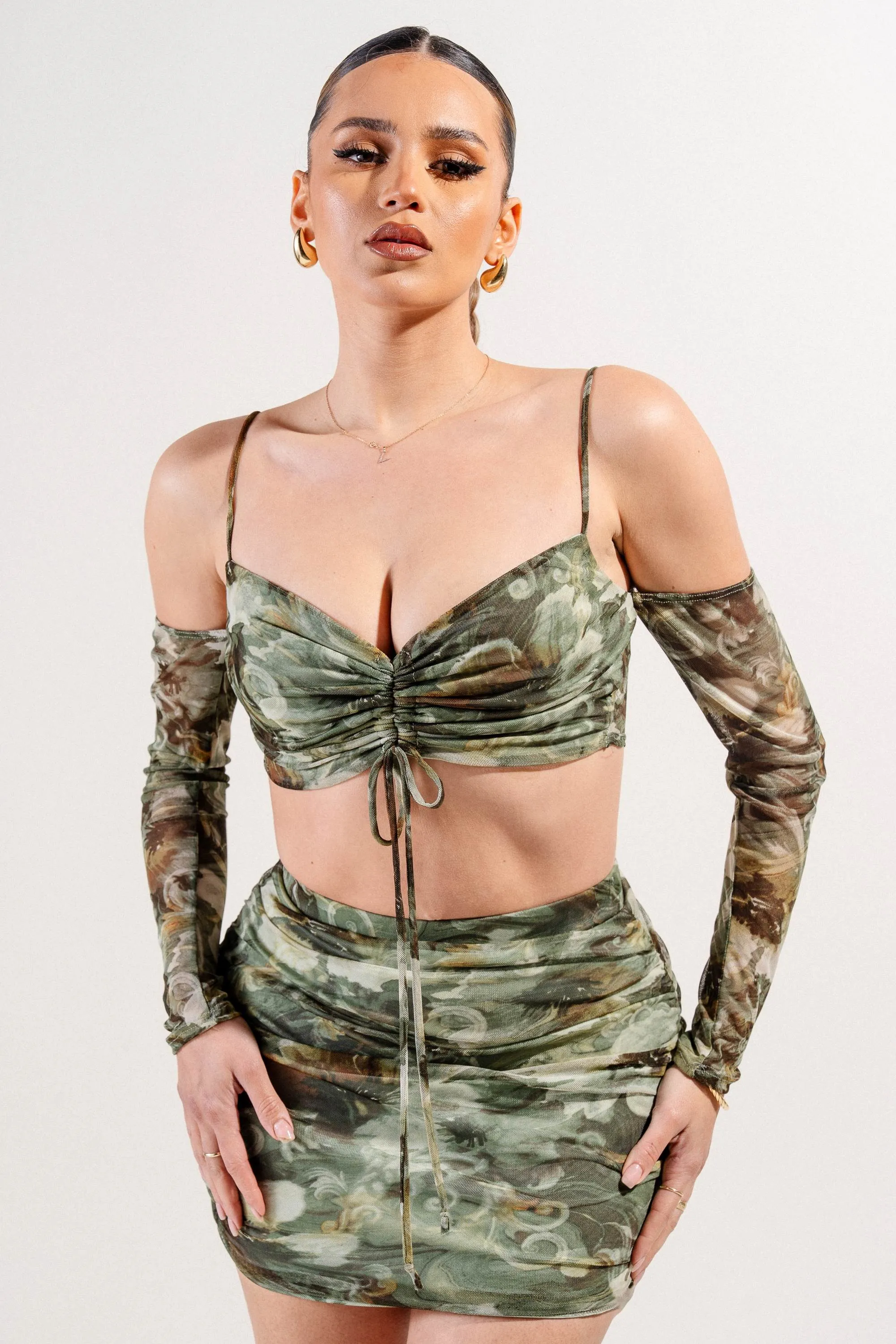 MESH PRINT SET - CROP TOP & MINI SKIRT sold by privy