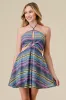 CROCHET STRIPS HALTER CUTOUTS FLARE MINI DRESS sold by privy