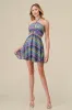 CROCHET STRIPS HALTER CUTOUTS FLARE MINI DRESS sold by privy