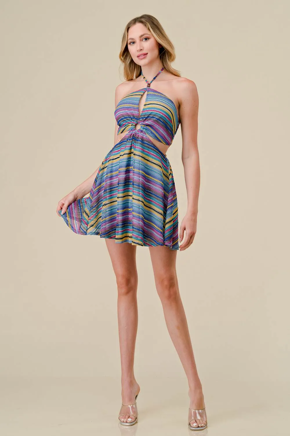 CROCHET STRIPS HALTER CUTOUTS FLARE MINI DRESS sold by privy product image thumbnail 5