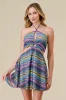 CROCHET STRIPS HALTER CUTOUTS FLARE MINI DRESS sold by privy