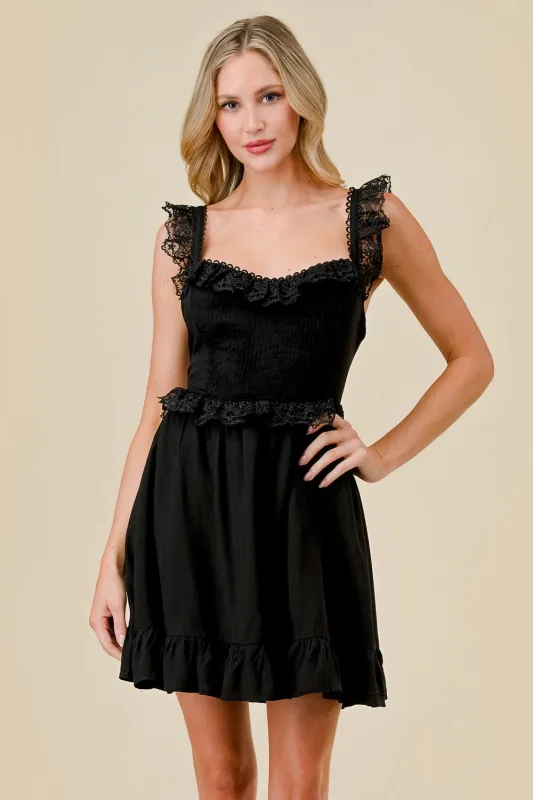 LACE FLUTTER SLEEVES LACE BACK RUFFLED HEM DRESS sold by privy