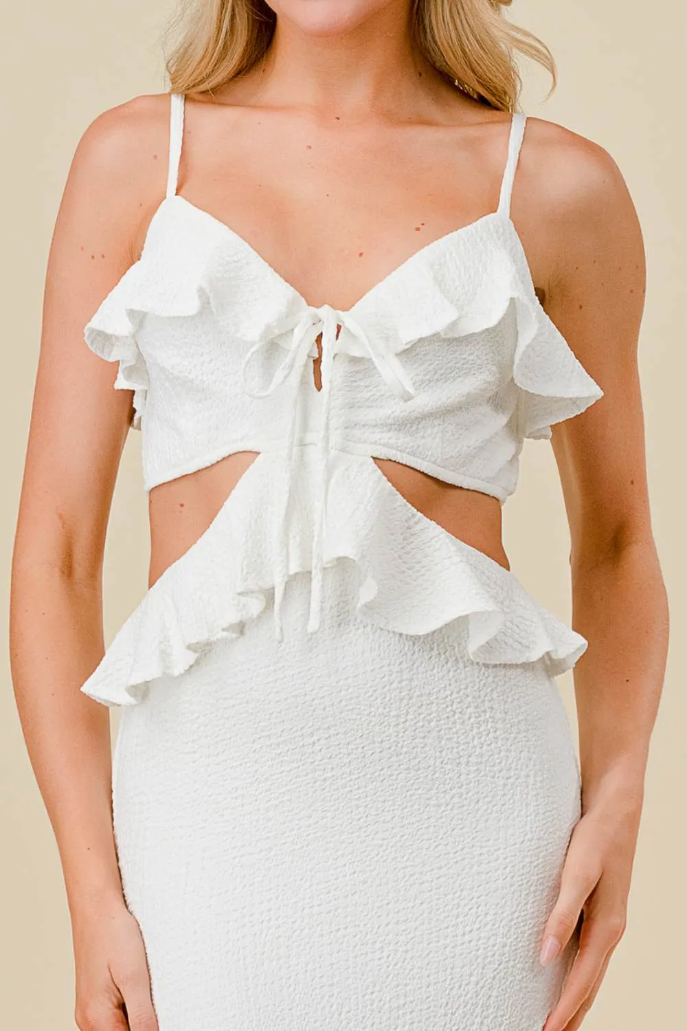 TEXTURED KNIT RUFFLED SIDE CUTOUTS MAXI DRESS sold by privy product image thumbnail 5