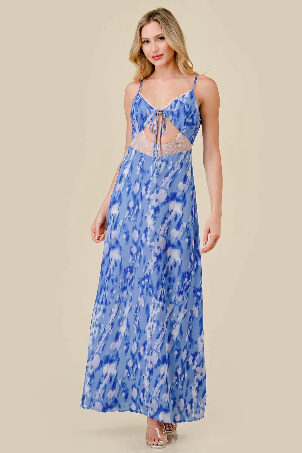 LACE TRIM CONTRAST SATIN PRINT RELAX MAXI DRESS sold by privy product image thumbnail 4